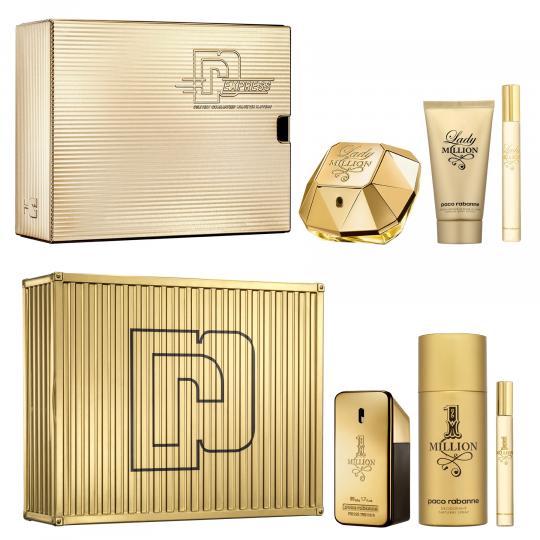 <p><b>Коледен сет за нея </b><b>Paco Rabanne Lady Million EDP 50 </b><b>мл + лосион за тяло 75 мл + </b><b>EDP 10 </b><b>мл</b></p>

<p><b>Коледен сет за него </b><b>Paco Rabanne One Million EDT 50 </b><b>мл + део спрей 150 мл + </b><b>EDT </b><b>10 мл</b></p>