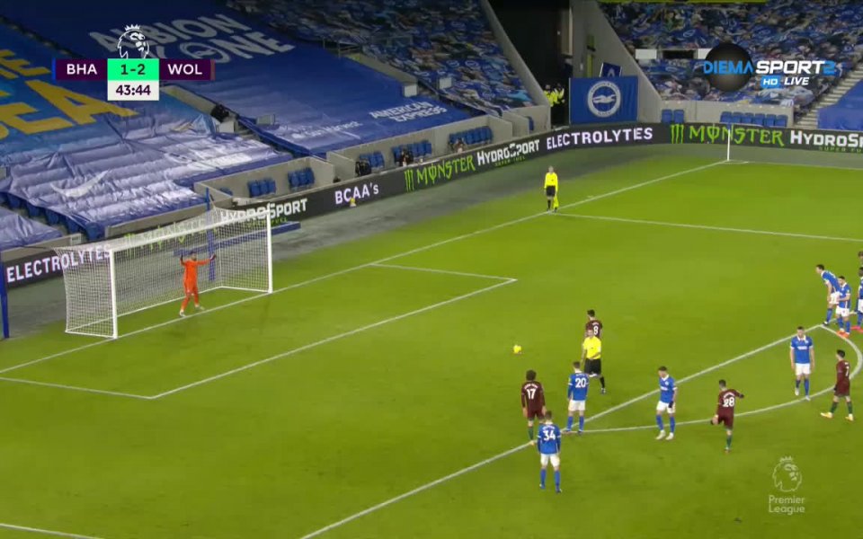 Вижте най-интересните моменти от мача между Брайтън и Уулвърхемптън завършил