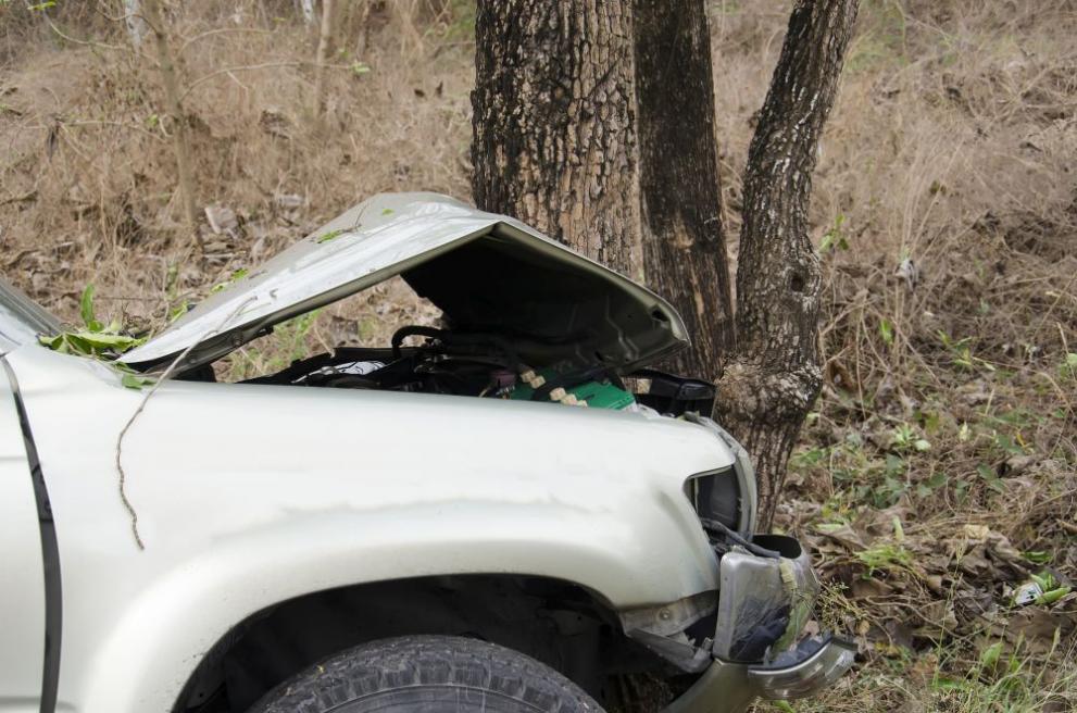 Млад шофьор излезе от пътното платно и удари колата си в дърво