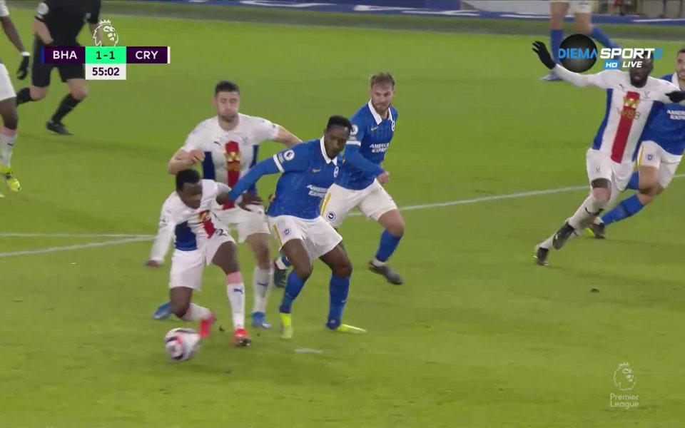 Отборът на Брайтън изравни на Кристъл Палас десет минути след