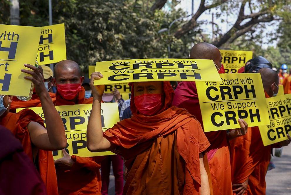 Протест на будистки монаси в Мианма