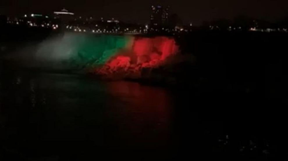 Ниагарският водопад засия в бяло, зелено и червено (СНИМКИ)