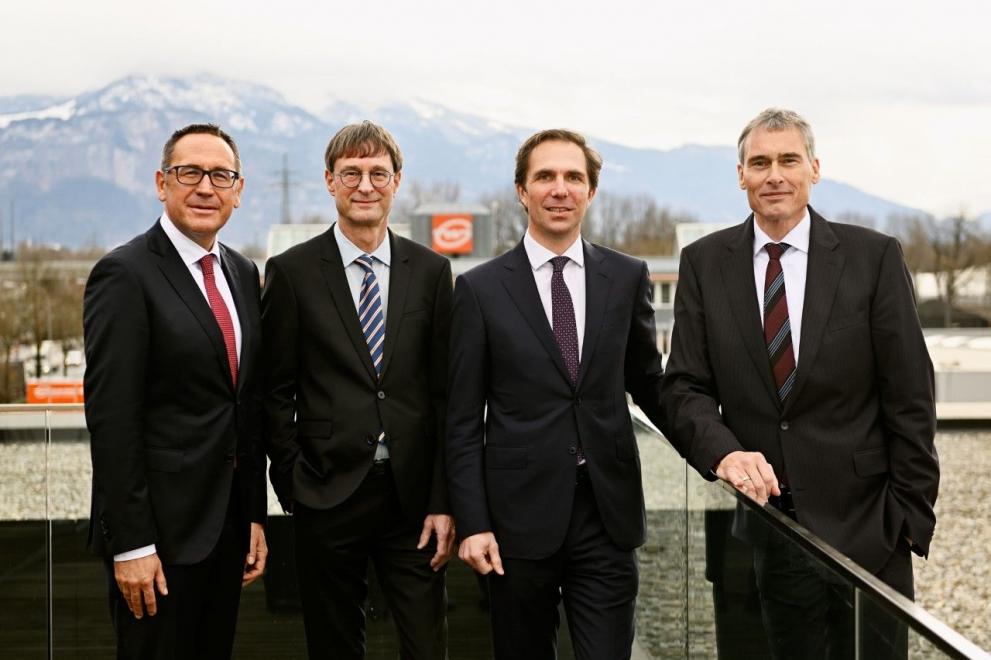 Управителният съвет на Gebrüder Weiss (от ляво надясно): Юрген Бауер, Петер Клойбер, Волфрам Зенгер-Вайс (председател) и Лотар Тома