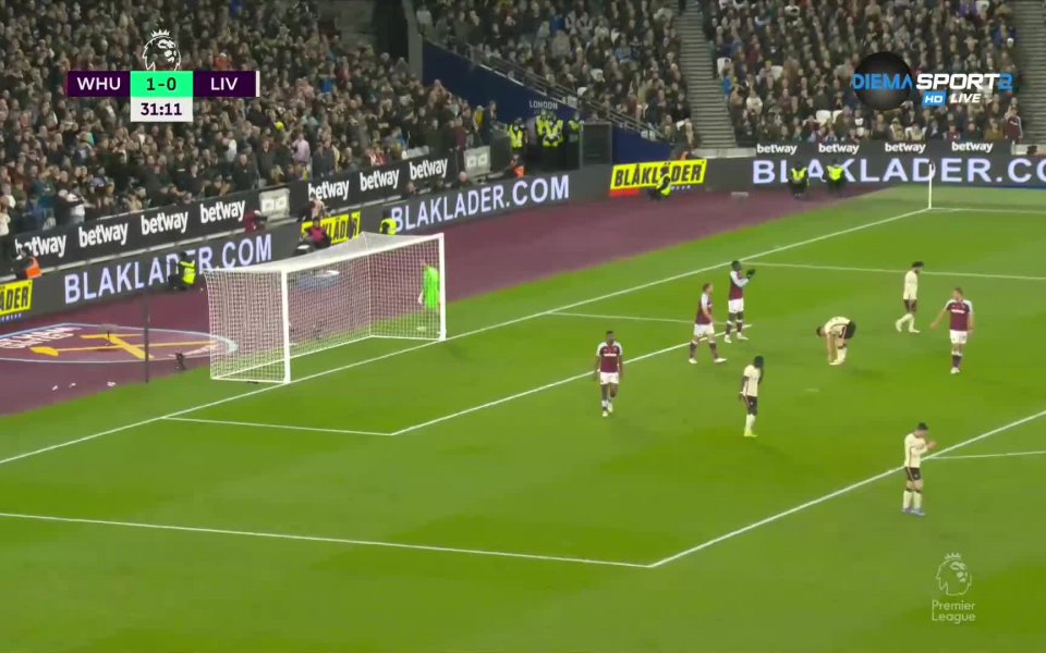 Уест Хем Юнайтед - Ливърпул 1:1 /първо полувреме/