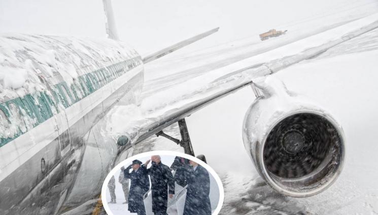 самолет - СНЕЖЕН КАПАН: Самолетът на Байдън попадна в тежка буря, той едва слезе от него (ВИДЕО)