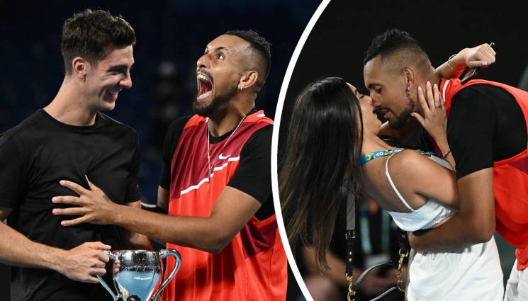 Ник Кириос - Кириос триумфира на двойки заедно с Кокинакис и награби гаджето си на корта