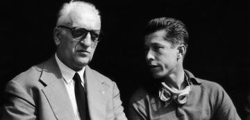 <p>Енцо Ферари с белгийския пилот Оливие Гендебиен на „Монца” за първите официални тестове за GP на Италия, 11.09.1959.</p>