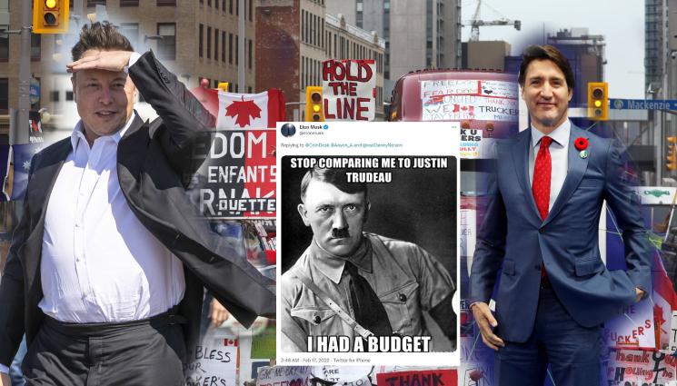 Мъск Трюдо Хитлер - Илон Мъск намери прилика между канадския премиер Трюдо и Адолф Хитлер заради протестиращите тираджии и криптовалутните дарения, после размисли, но беше късно...