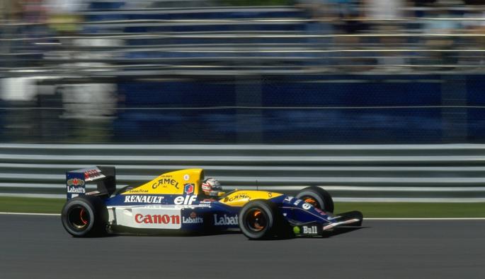  Найджъл Менсъл с Williams Renault по време на канадската Гран при през 1992 г.