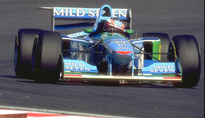  Михаел Шумахер с Benetton Ford osworth про време на надпреварата на Сузука през 1994 г.