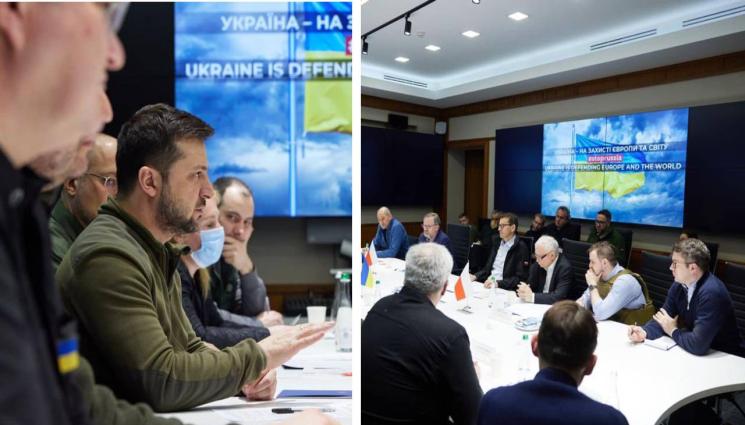 среща - Премиерите на Полша, Чехия и Словения се срещнаха със Зеленски на място, за което се твърди, че е в Киев (СНИМКИ и ВИДЕО)