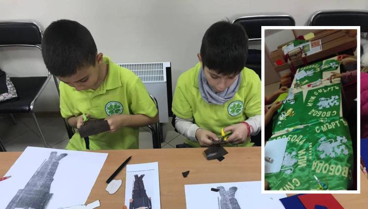 деца знаме Бенковски - ПО СТЪПКИТЕ НА РАЙНА КНЯГИНЯ: Деца тъкат знамето на Бенковски