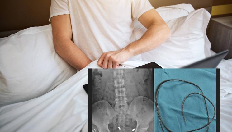 онанист - Странен мастурбатор се самозадоволява с кабел от слушалки