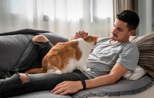 котка и собственик у дома