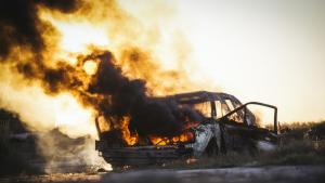 Кола изгоря при катастрофа в Русенско съобщихаа от полицията На