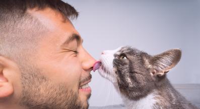 котка и собственик у дома