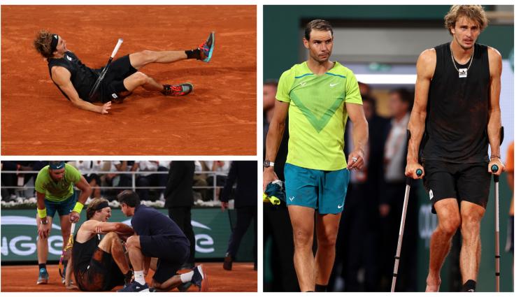 Зверев Надал - Александър Зверев се контузи тежко на полуфиналния мач срещу Рафа Надал на Ролан Гарос, през сълзи отпадна от турнира заради отказване