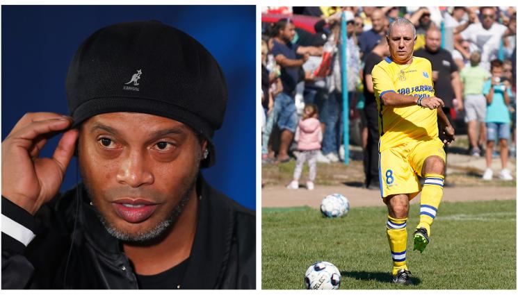 Стоичков Роналдиньо - Христо Стоичков слага футболните обувки за благотворителен шоу мач в Маями в отбора на Роберто Карлос срещу селекция на Роналдиньо