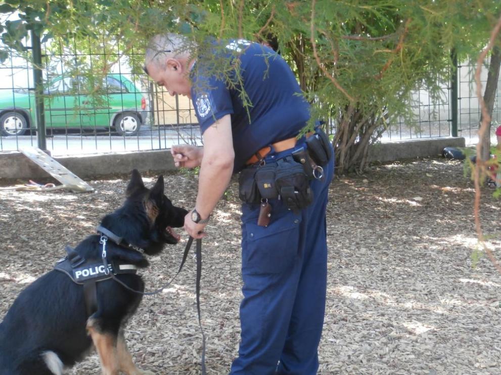 Полицейското следово куче Арчи демонстрира уменията си и зарадва деца