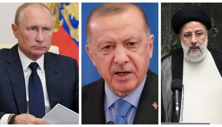 Путин Раиси Ердоган - СРЕЩА НА ВЪРХА: Путин пристигна в Иран, ще се види с Ердоган и Раиси