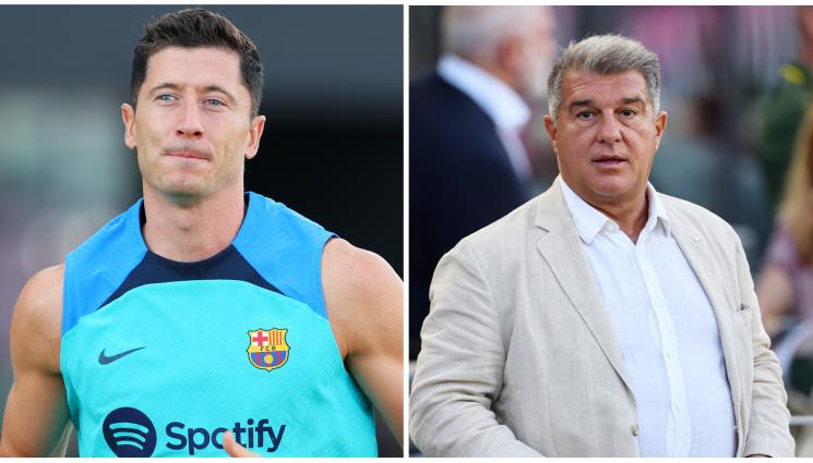 Левандовски Лапорта - РОБЕРТ ЛЕВАНДОВСКИ се представи на испански във Флорида, президентът на Барселона Лапорта проговори на полски език