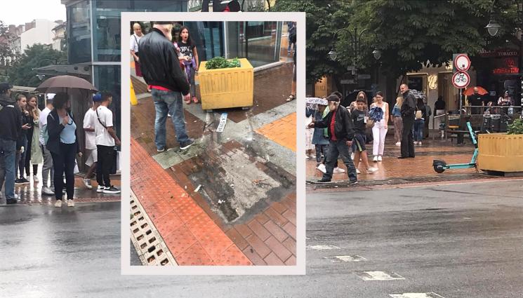 кашпа - ЗРЕЛИЩНА КАТАСТРОФА: Шофьор помете кашпа в центъра на София