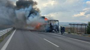 Автобус е изгорял на магистрала Тракия в района на Бургас