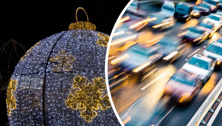 коледа трафик - ЗРЕЛИЩЕ: Коледни топки, големи колкото автобус, се търкалят по улиците, носени от силни пориви на вятъра (ВИДЕО)