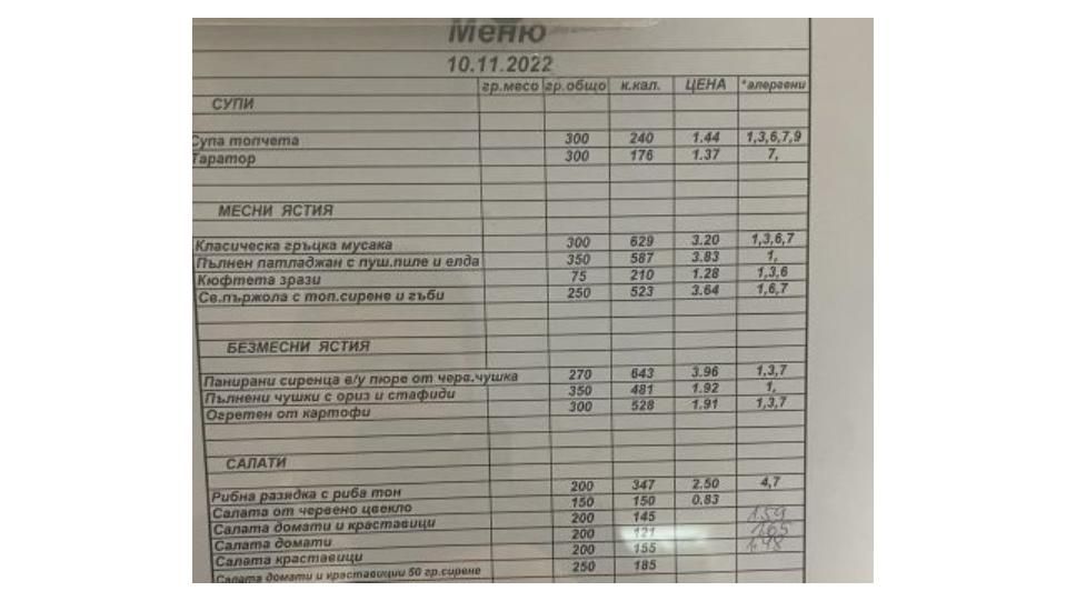 меню депутатски стол
