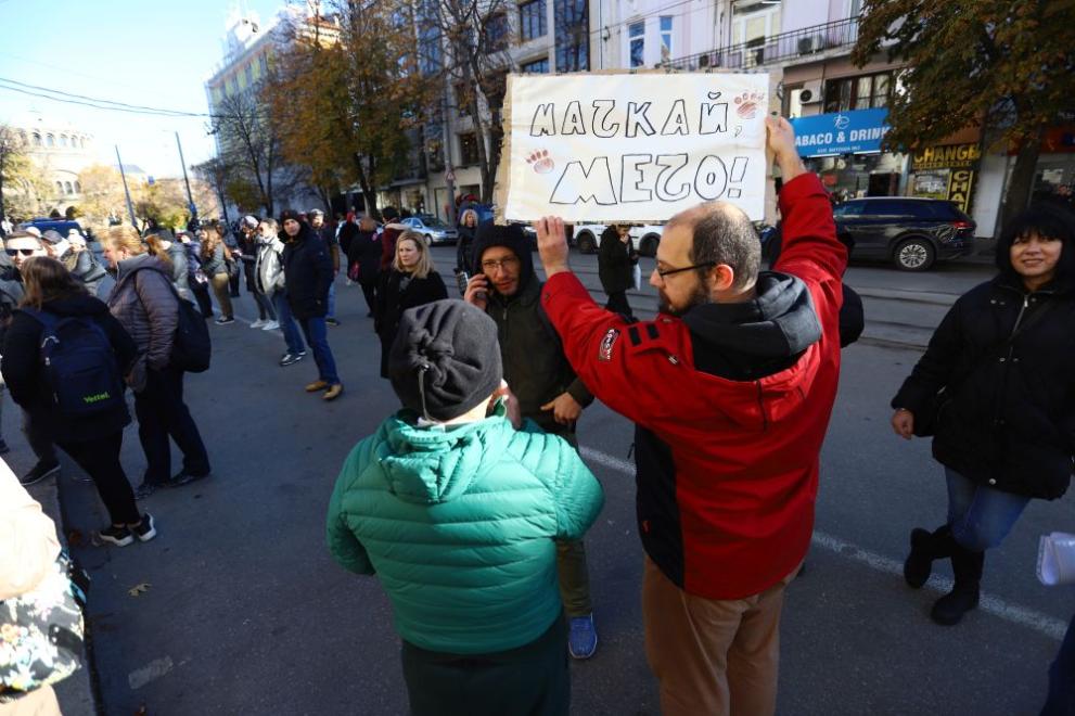 Граждани протестират с плакати да се спре насилието над животни