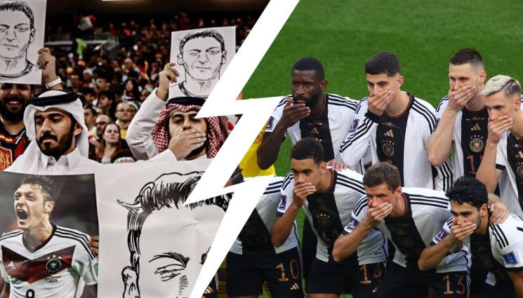 Месут Йозил - Катарските фенове издигнаха снимки на Йозил в отговор на запушените усти на германците