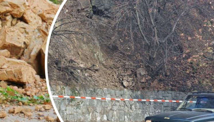 смолян - НА КОСЪМ ОТ ТРАГЕДИЯ: Скални отломки се стовариха върху тротоар