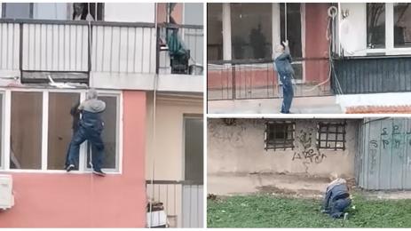 мъж скачане въже 6 етаж