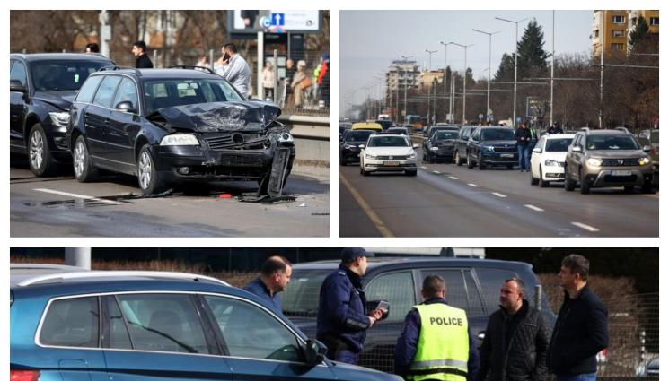 верижна катастрофа Плиска - МЕЛЕ: Осем коли се нанизаха на Цариградско шосе (СНИМКИ)