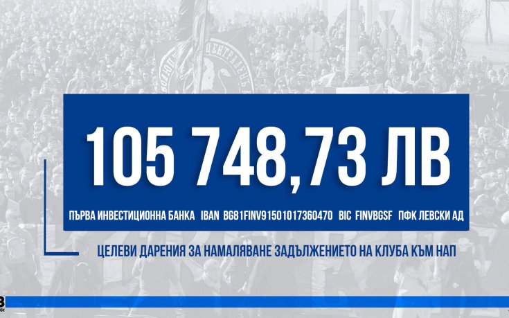 Феновете на Левски събраха над 100 хиляди за НАП само за няколко часа