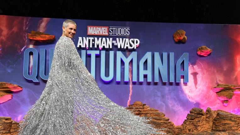  Еванджелин лили на лондонската премиера на „ Ант-Мен и Осата: Квантомания “ 