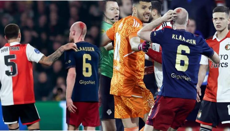 Клаасен Аякс Фейенорд - Кръв се ля: Публиката разби главата на играч на Аякс в дербито с Фейенорд