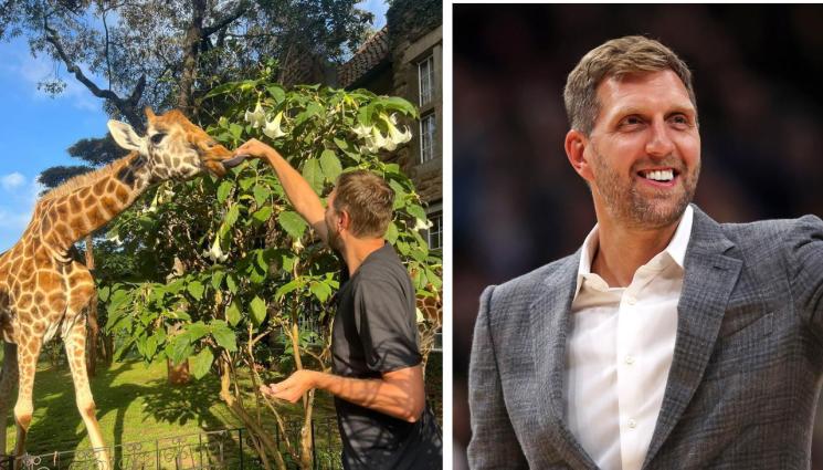 Дирк Новицки - Баскетболна легенда нахрани жираф