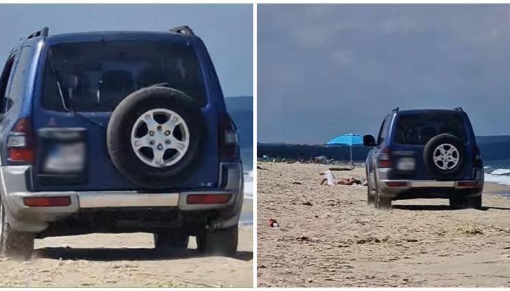 джип плаж - ТУРБОГЪЗАР: Курназ шофьор шпори със стара бричка по плажа (ВИДЕО)