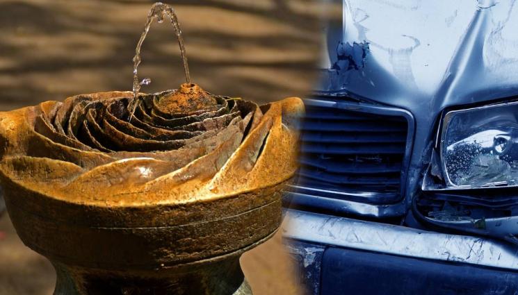 катастрофа - НЕ ВЗЕЛ ЗАВОЯ: Шофьор се натресе на мястото на стар фонтан! (СНИМКА)