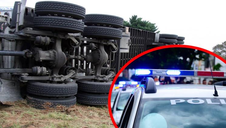 катастрофа тир - АД НА ПЪТЯ: ТИР се преобърна и лумна в пламъци на АМ