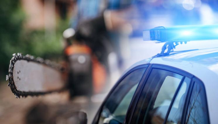 резачка полиция - „ВЪОРЪЖЕН“ И ОПАСЕН: Бесен мъж сряза вратата на гаджето си с моторен трион!