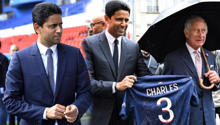 ПСЖ Чарлз крал - Висша дипломация: ПСЖ уреди с подписана фланелка с №3 британския крал Чарлз