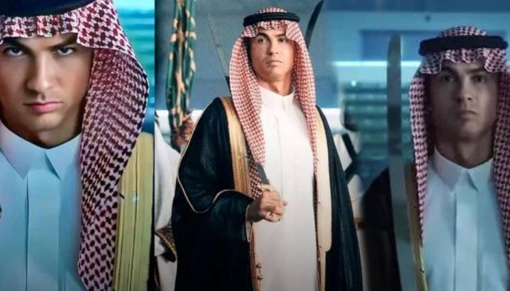 Роналдо кефия - CR7 - саудитски бедуин: Кристиано Роналдо си върза куфия и грабна меч за специален повод (ВИДЕО)