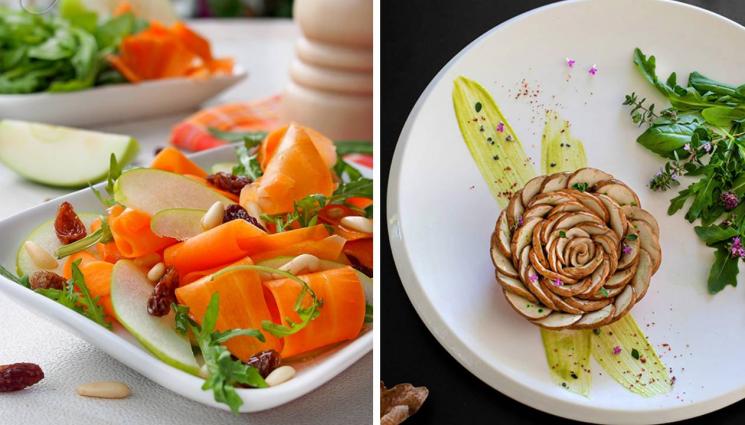 рецепти - Есенна салата с мариновани гъби или пъстроцветна с моркови, ябълки и кедрови ядки