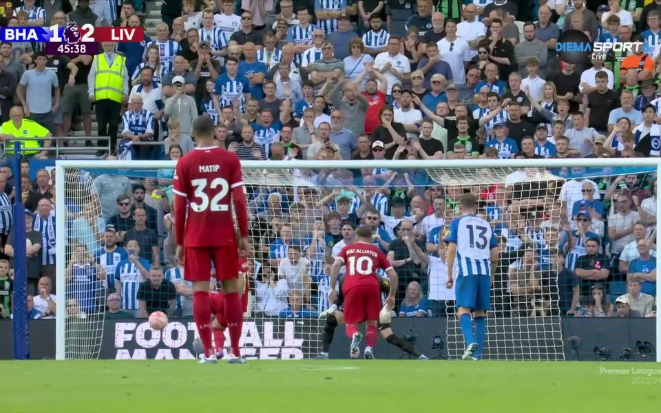 Отборът на Ливърпул води с 2:1 на Брайтън след първото