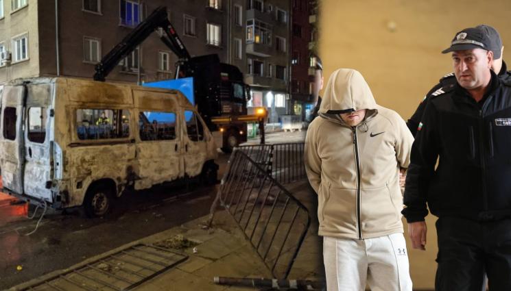 Шикеров бус пожар протест - С висока обществена опасност: Съдът отказа освобождаване на обвинения в палежа на полицейски бус