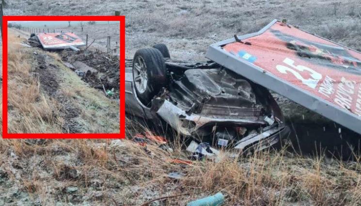 кола - ЗРЕЛИЩНА КАСКАДА: Бургазлия се нацепи в билборд край АМ „Тракия“