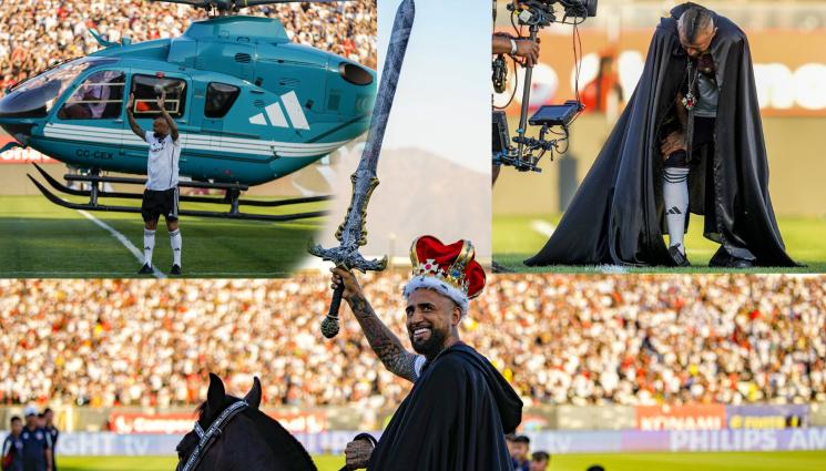 Артуро Видал Сантяго - Слезе от небето и яхна кон: С кралска корона и огромен меч представиха чилийска звезда на стадиона