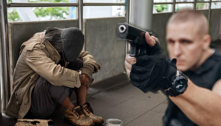 полицай клошар - БРУТАЛНО: Ченгета застреляха клошар, въоръжен с пластмасова вилица! (ВИДЕО)